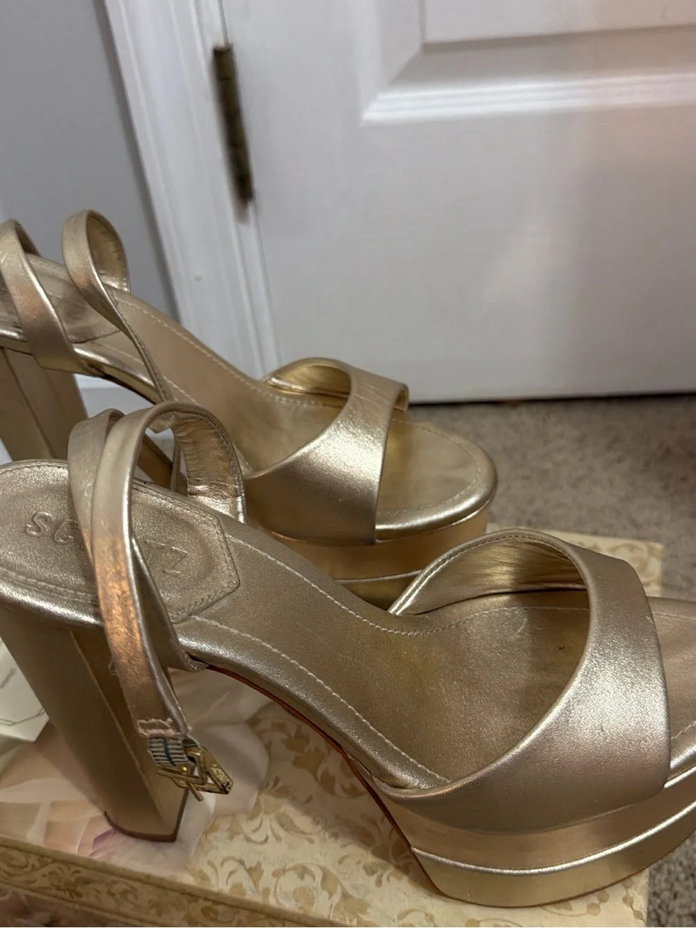 Gold Platform High Heel Sandals - Women's Strappy Dress Shoes